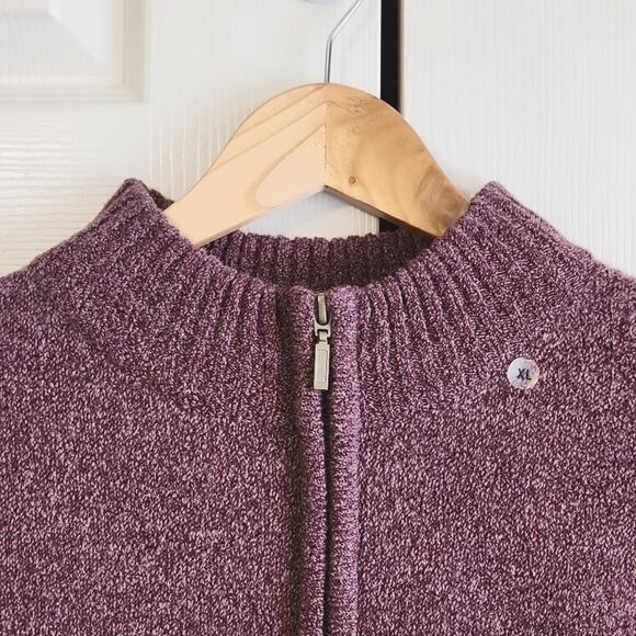 Studio Works Men's Dark Purple Cardigan Sweater Size XL Full Zip Mock Neck Wool - Picture 5 of 9